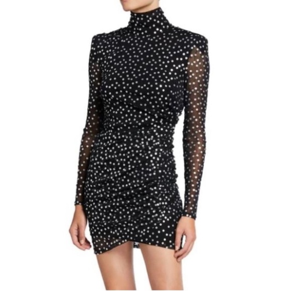 Cinq A Sept Marlene Mini Dress Womens 4 Black With Silver Sequins Ruched Side - Picture 1 of 17